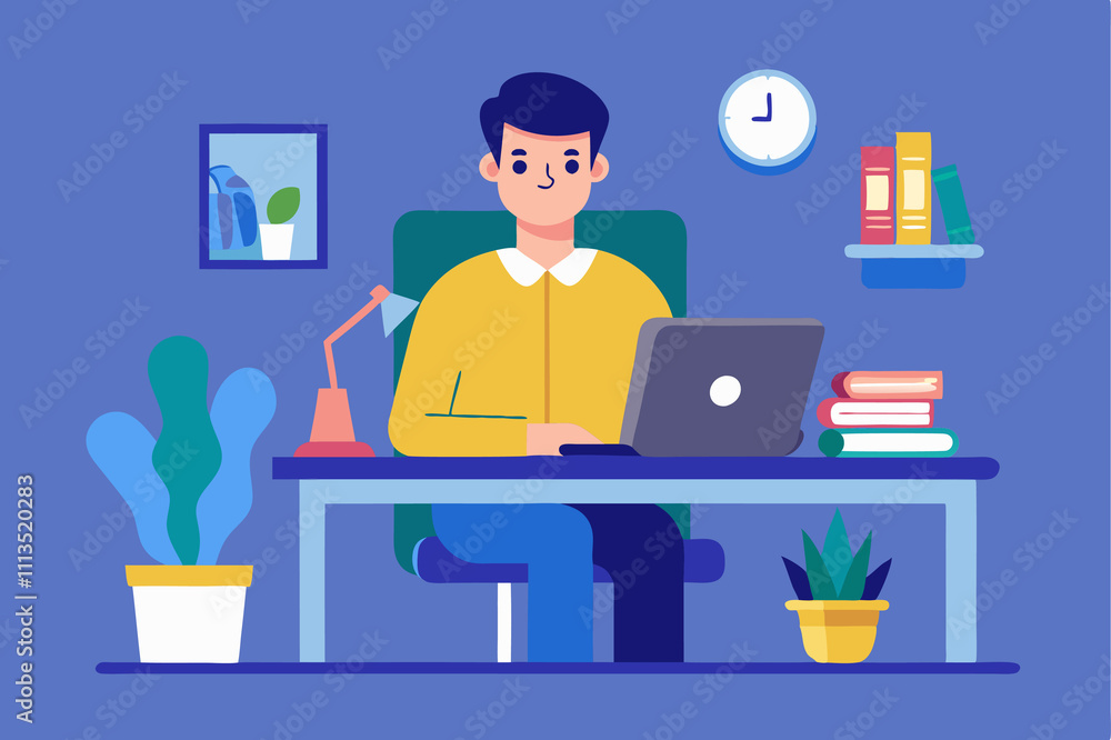 a man with desk flat illustration a man with desk flat illustration