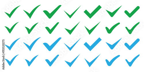 Set of Green check mark icons. Hand-drawn checkmark illustration. Green check mark, mark symbol, ticks, ok, signs, right icon, solve sign, success, apps, website, web, logo, designs.