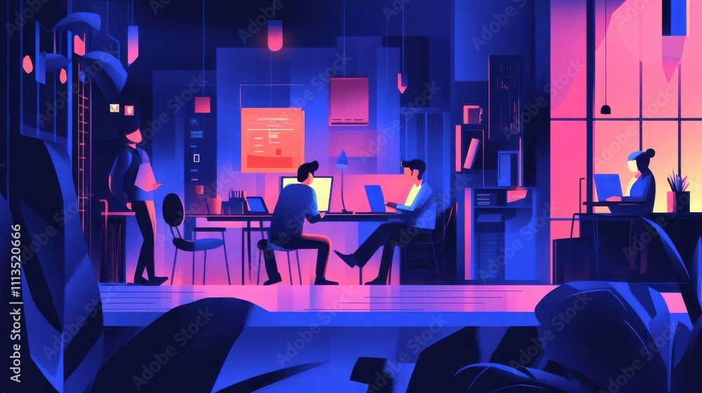 Modern Office Workspace with People Engaged in Collaborative Work Modern Office Workspace with People Engaged in Collaborative Work