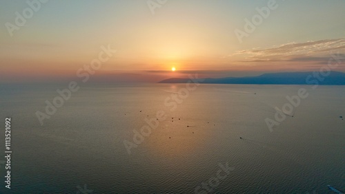 Photography Sunset and seascape - high quality image of the sunset over the sea captured by drone