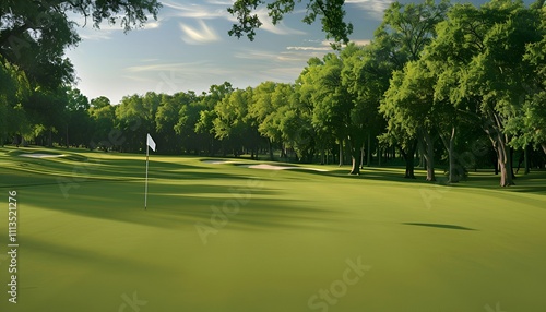 Wallpaper Mural Pristine Golf Course with Flag in Hole on Sunny Day Torontodigital.ca