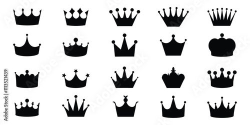 Crown icon set. collection of quolity crowns. Royals crown symbol silhouette.