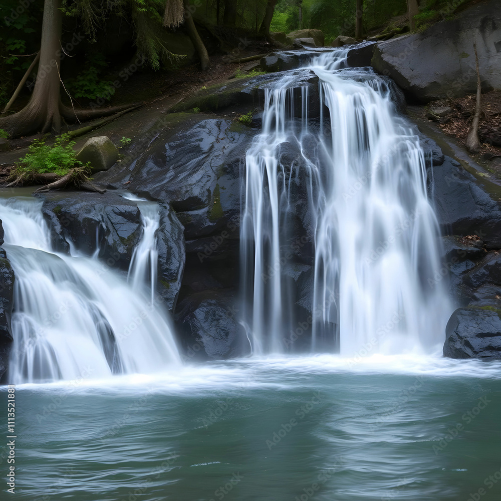 Majestic Waterfall Cascading in a Serene Natural Landscape Majestic Waterfall Cascading in a Serene Natural Landscape