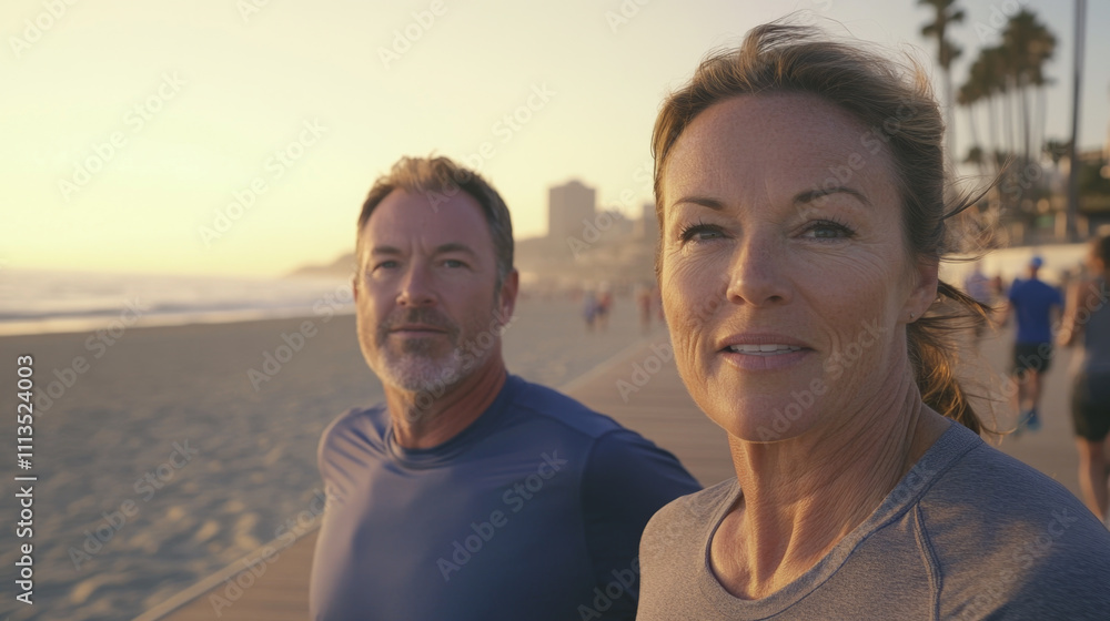 Smiling mature couple enjoying a sunny day on the beach