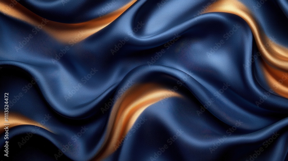Fototapeta premium Luxurious blue and gold satin fabric with elegant waves and shimmering highlights