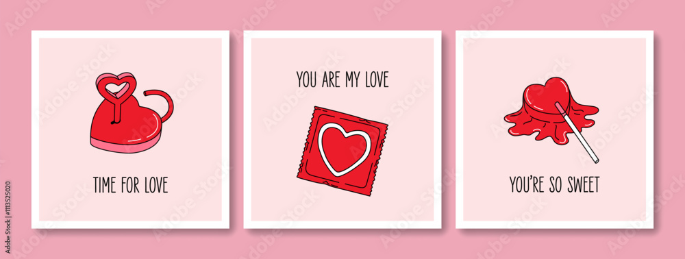 Hand drawn greeting cards set of Valentines Day and Love with typography. Vintage design with romantic elements and stickers. Vector doodle concept for print, banner, invitation, poster, flyer. Hand drawn greeting cards set of Valentines Day and Love with typography. Vintage design with romantic elements and stickers. Vector doodle concept for print, banner, invitation, poster, flyer.
