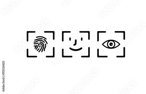 Finger, face, eye scan icon set. Fingerprint id. Person identification. Biometric security.
