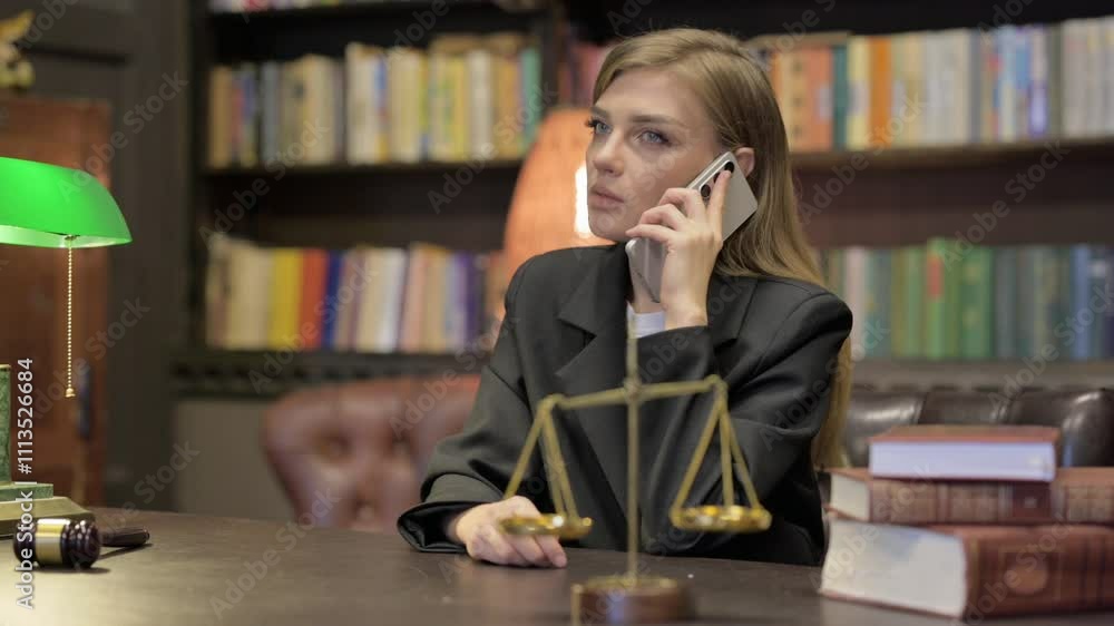 Female Lawyer Talking on phone in Office