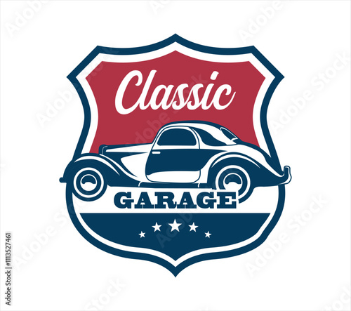 classic car garage logo vector illustration, perfect for car restoration and repair