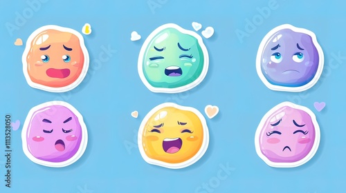 Cute Cartoon Blob Characters with Different Expressions