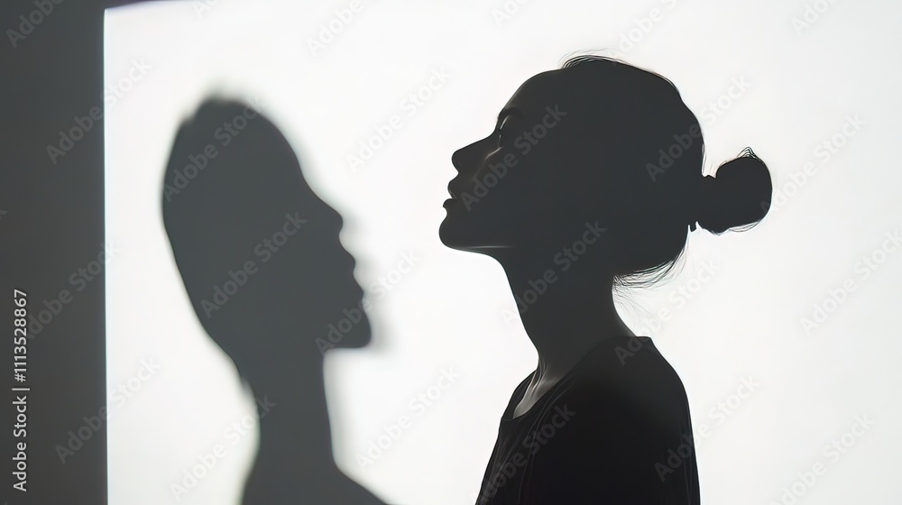 Silhouette of a Woman with a Shadowy Reflection Silhouette of a Woman with a Shadowy Reflection