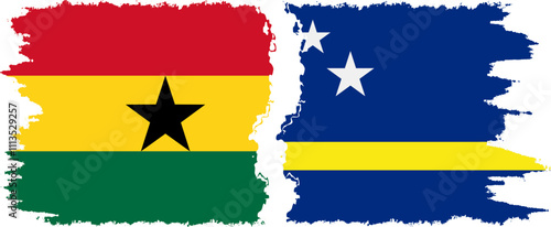 Curacao and Ghana grunge flags connection, vector