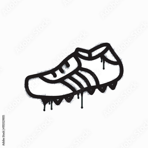 Spray football boots icon isolated on white background. Oversprayed football boot graffiti icon in black on white. Vector illustration.