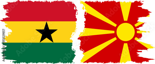 Northern Macedonia and Ghana grunge flags connection, vector