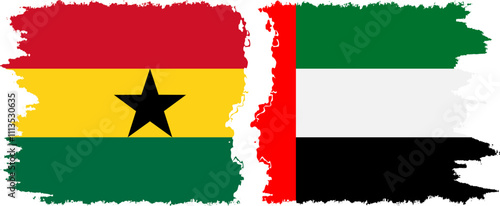 United Arab Emirates and Ghana grunge flags connection, vector