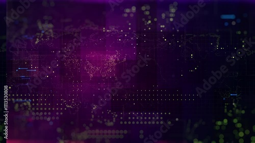Wallpaper Mural A futuristic digital world map with glowing lines, data points, and a grid overlay, bathed in shades of purple, representing global connectivity and data flow in the digital age. Torontodigital.ca