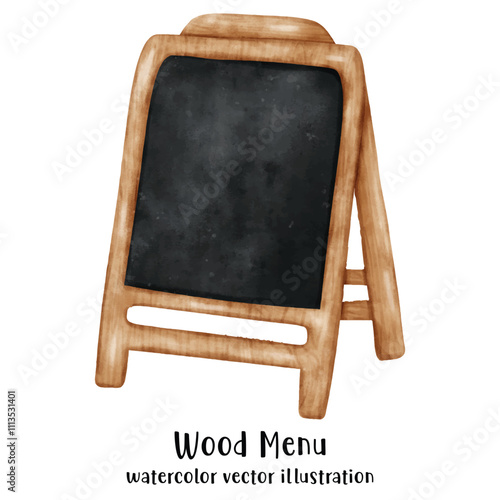 Wooden menu, wood board, wood sign, menu, watercolor style, vector. illustration