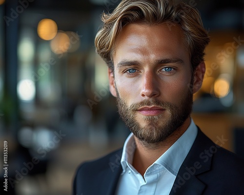 Serious and Focused Businessman in a Modern Office Portrait