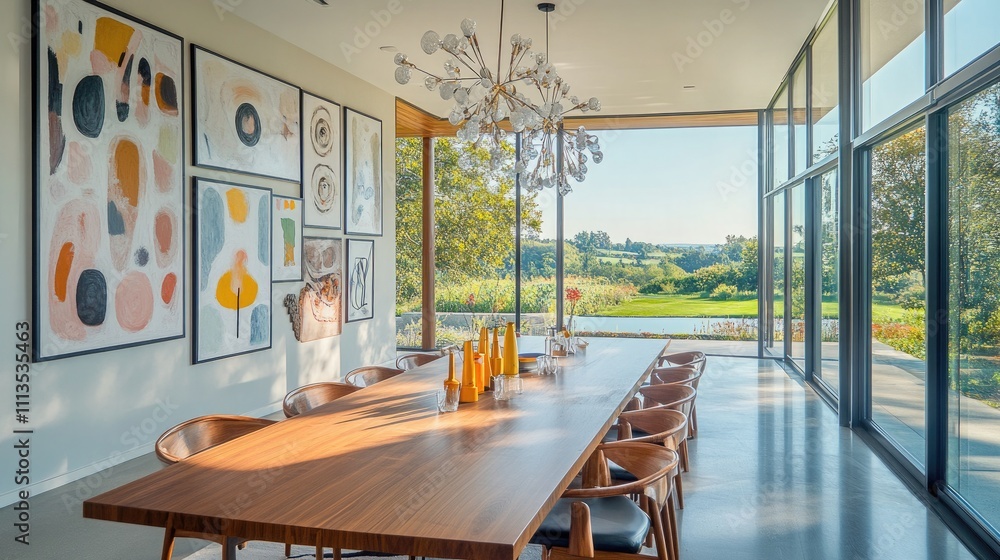 Fototapeta premium A sophisticated dining room with a long
