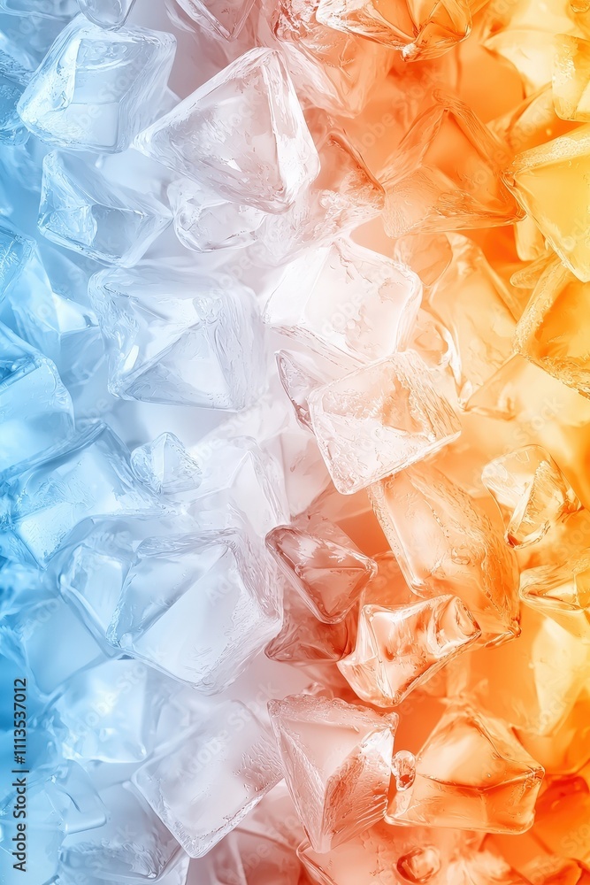 A close up of ice cubes in a blue, orange and white color scheme A close up of ice cubes in a blue, orange and white color scheme