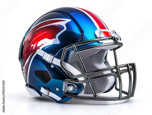 A sleek football helmet with team colors, isolated on a white background isolated on white background photo