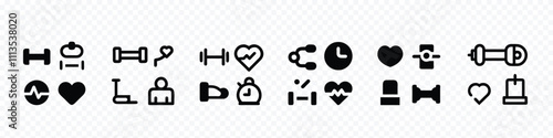 GYM related Icons set. fitness related icon set, Collection of fitness related line icons.