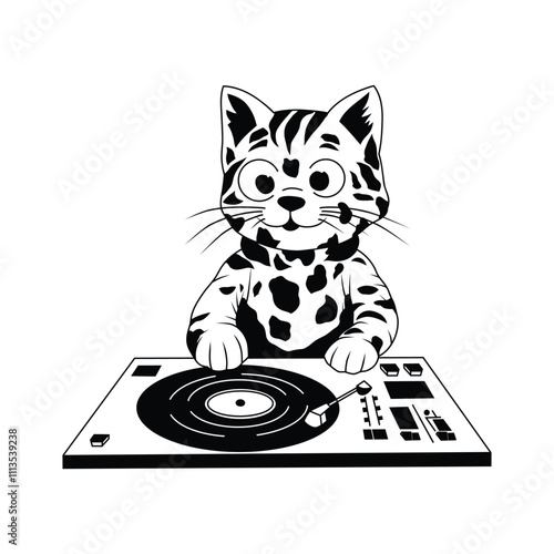 dj cat funny vector lineart