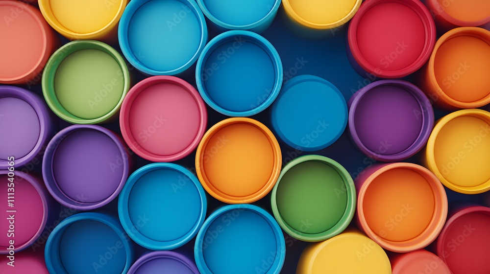 Colorful stacked containers vibrant studio high-quality image creative environment top-down view playful concept for art and design Colorful stacked containers vibrant studio high-quality image creative environment top-down view playful concept for art and design