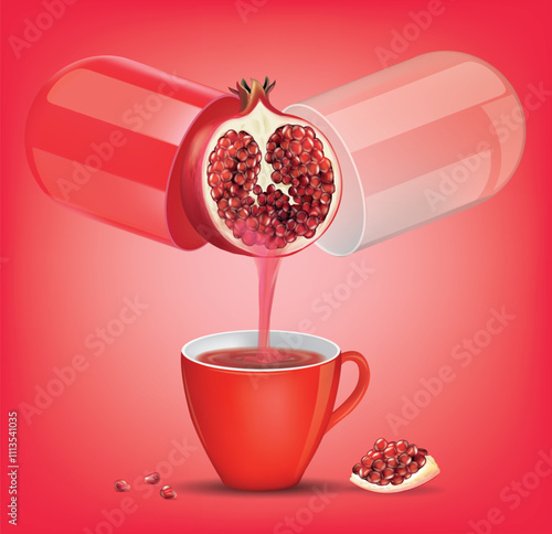 The capsule opened to reveal pomegranates and pomegranate juice.