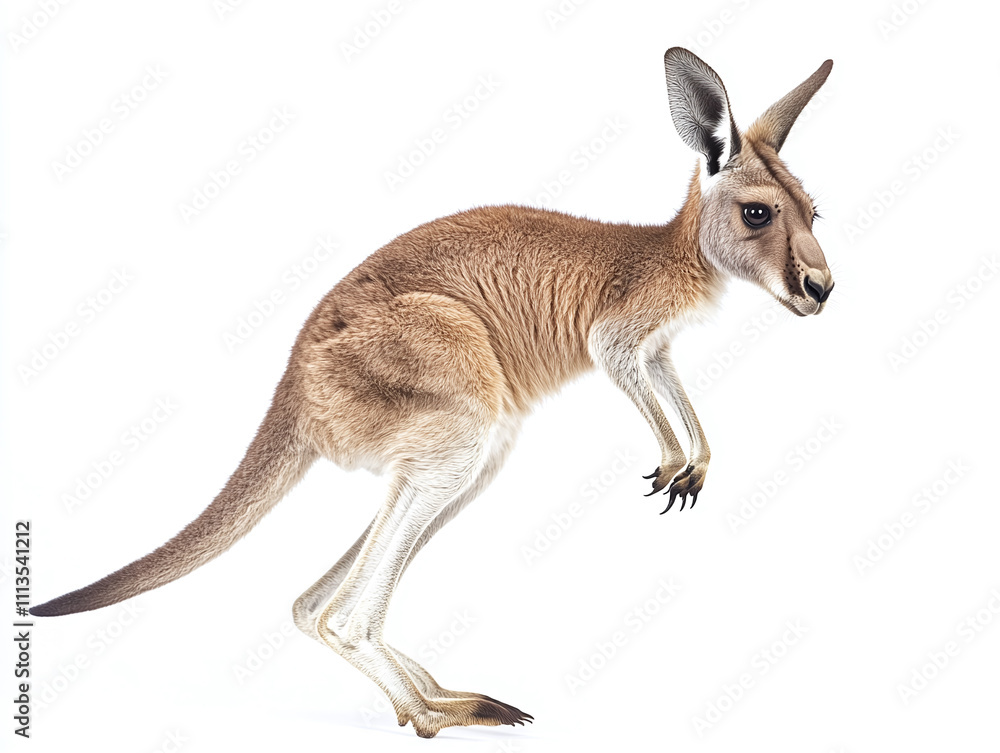 Agile kangaroo in mid-hop isolated on white background Agile kangaroo in mid-hop isolated on white background