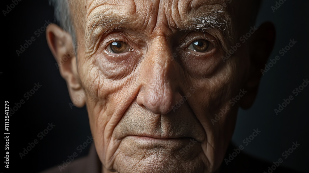 A close-up portrait of an elderly man with deep wrinkles around his eyes and mouth. A close-up portrait of an elderly man with deep wrinkles around his eyes and mouth.