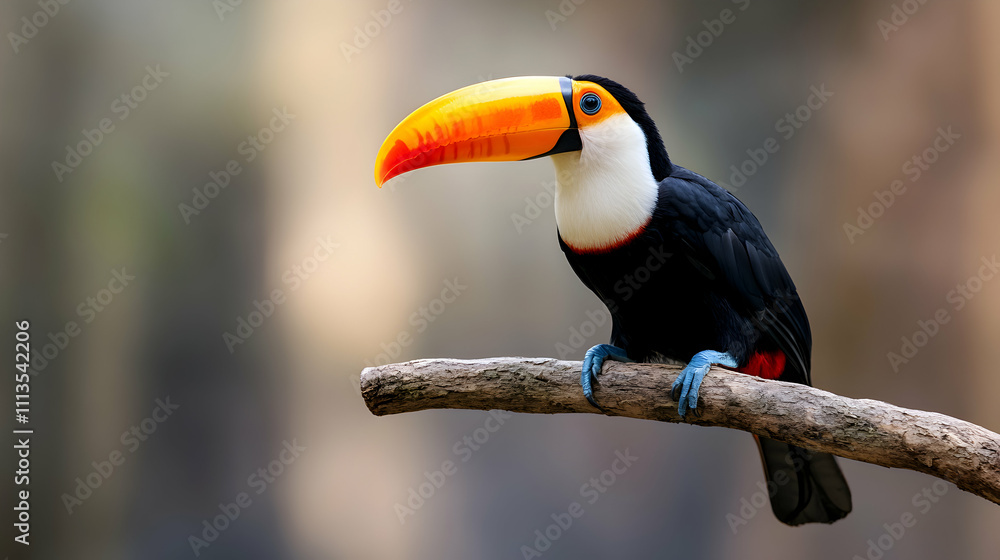 Fototapeta premium Colorful toucan perched on a branch.