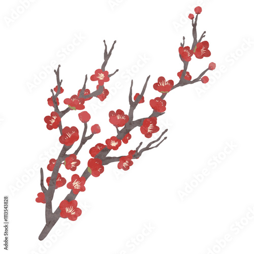 手描き風の梅の枝のベクターイラスト