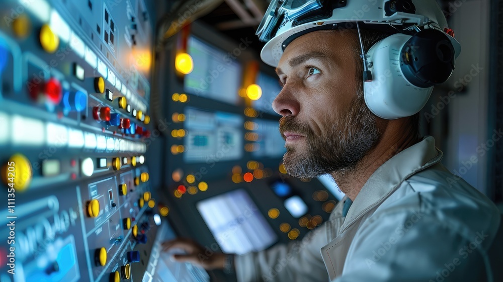 Engineer Operator Using System in control room. Engineer Operator Using System in control room.