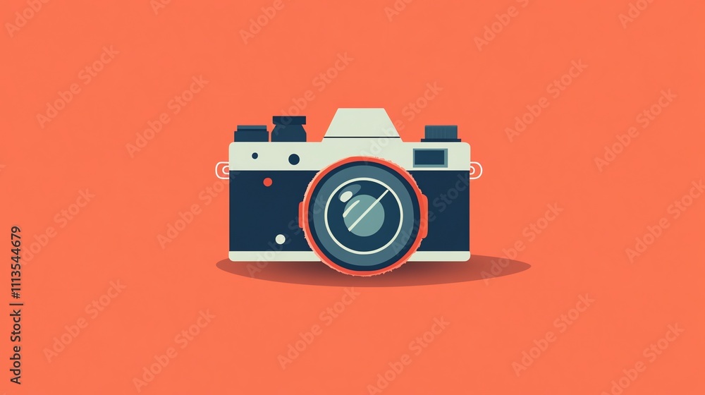 A flat design illustration of a retro camera on a bright orange background. A flat design illustration of a retro camera on a bright orange background.