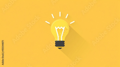 Simple yellow lightbulb icon, with white outline and long shadow on yellow background.