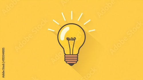 A lightbulb illustration with a long shadow on a yellow background.