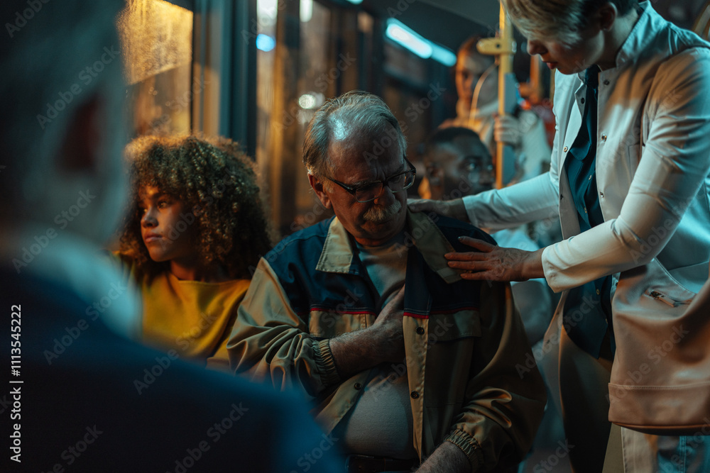 © bernardbodo - Senior man experiencing chest pain on public transportation © bernardbodo - Senior man experiencing chest pain on public transportation