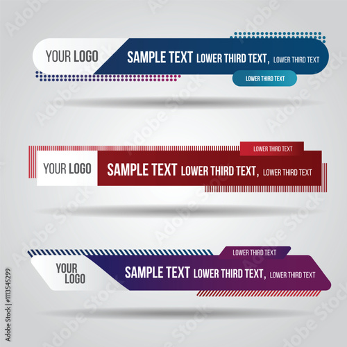 Lower third colorful design tv template modern contemporary. Set of banners bar screen broadcast show bar name. Collection of lower third for video editing on transparent background.