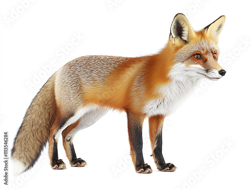 Wallpaper Mural Cunning fox with a bushy tail isolated on white background Torontodigital.ca