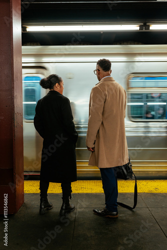 Canvas Print Business people waiting for subway train in new york city