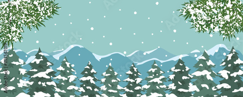 雪の降る冬の森の風景