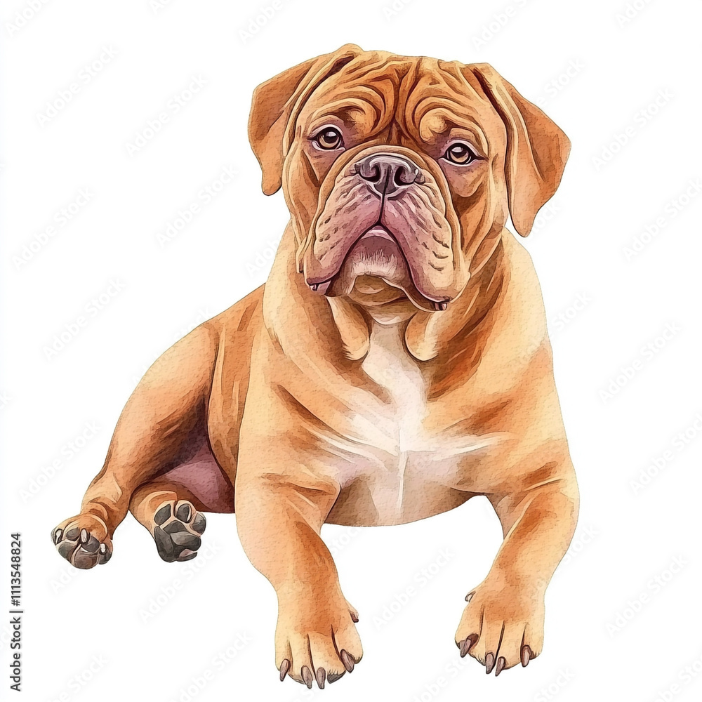 Obraz premium Beautiful Watercolor Painting of Simple Dogue De Bordeaux Dog