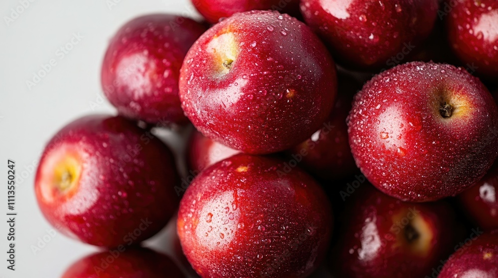 A close-up of fresh red apples with water droplets, showcasing their freshness and appeal. A close-up of fresh red apples with water droplets, showcasing their freshness and appeal.