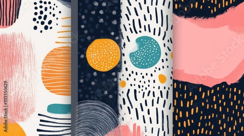 Funky pattern designs featuring bold colors and eclectic shapes photo