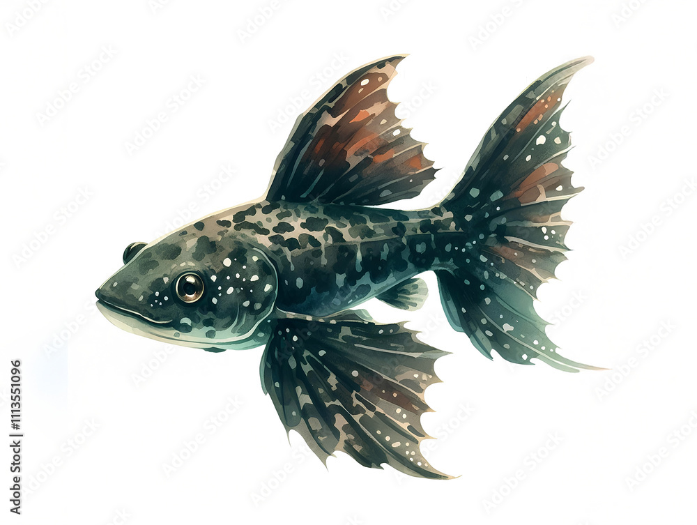 Fototapeta premium Watercolor Plecostomus fish pecies on white background
