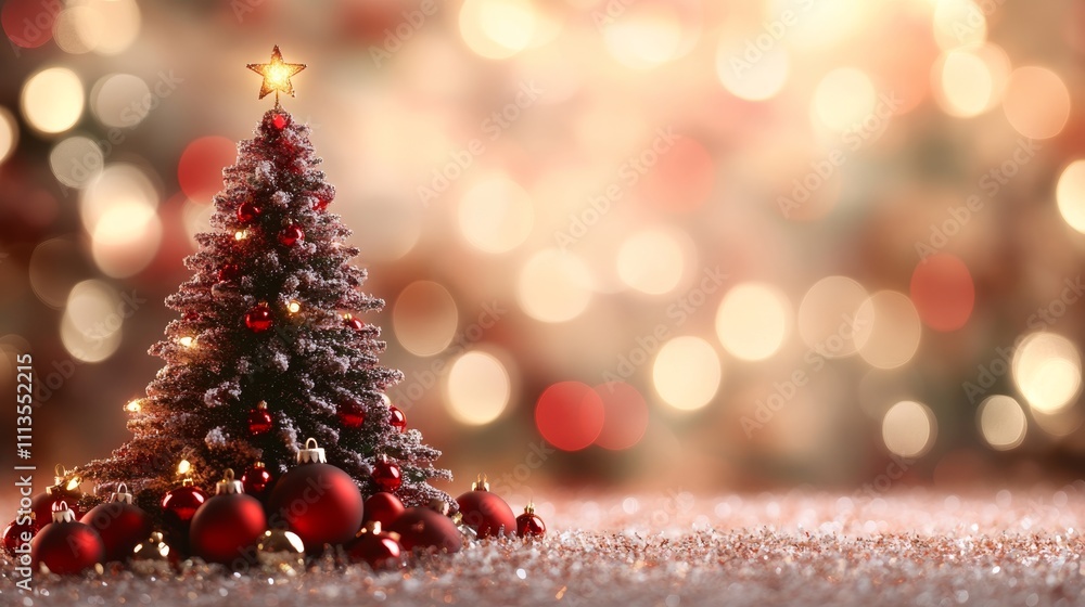 Festive Christmas Tree with Ornaments and Twinkling Lights Background Festive Christmas Tree with Ornaments and Twinkling Lights Background