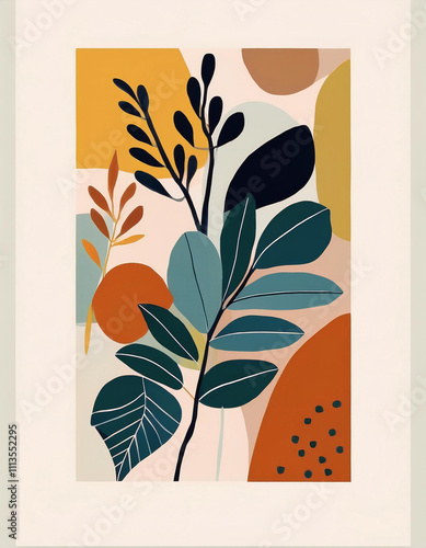 Matisse inspired contemporary collage botanical minimalist wall art poster photo