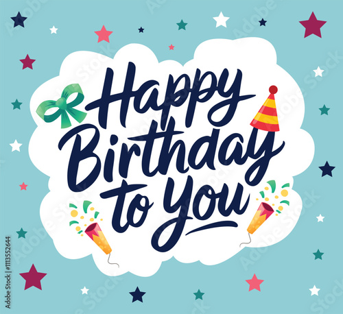 Colorful Happy Birthday Celebration Background with Stars and Confetti