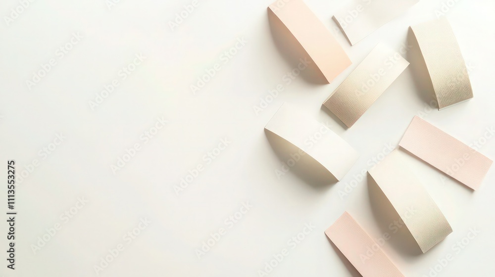 Several adhesive paper tapes in pastel tones of beige, soft pink, and white, placed haphazardly across the frame with a slight shadow effect for a clean. Several adhesive paper tapes in pastel tones of beige, soft pink, and white, placed haphazardly across the frame with a slight shadow effect for a clean.